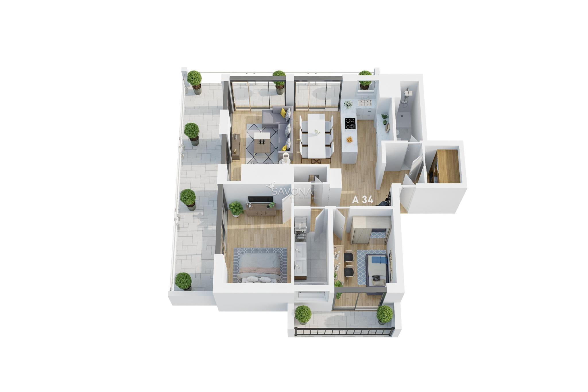 PREDANÝ | 3 izbový byt s terasou | A 34 - 143 m2 - 6 NP - LUNA RESIDENCE POPRAD