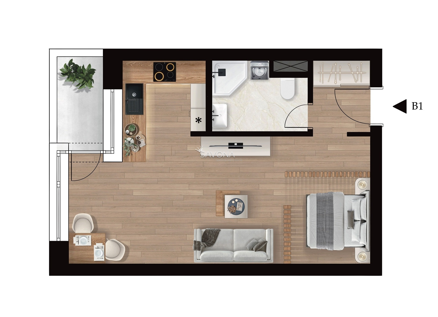 PREDANÝ | LUNA RESIDENCE | Bytový dom „B“ – 1 izbový byt (B1)